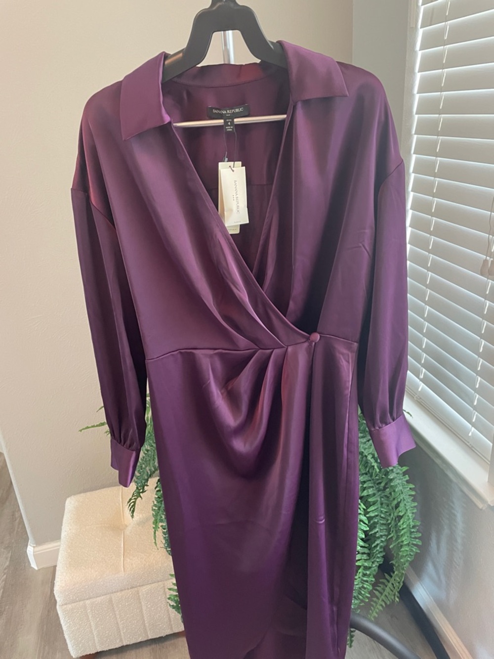 Banana Republic Plum Satin Wrap Midi Dress - Picture 4 of 7
